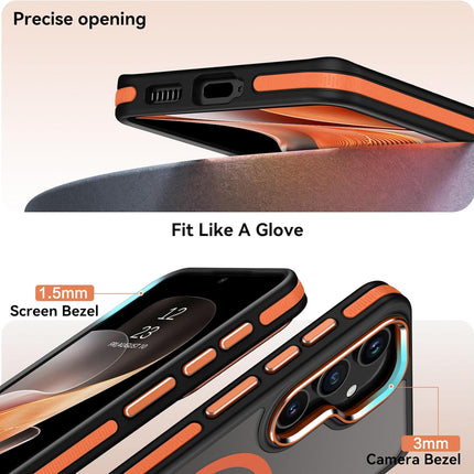 Samsung Galaxy S25 / S24 Case Compatible with MagSafe Military Grade 4× Drop Protection MIL-STD-810G Matte Translucent Scratch Resistant Chrome Camera Ring Anti-Fingerprint + FREE 6D Tempered Glass Screen Protector