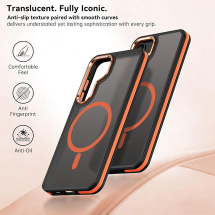 Samsung Galaxy S25 / S24 Case Compatible with MagSafe Military Grade 4× Drop Protection MIL-STD-810G Matte Translucent Scratch Resistant Chrome Camera Ring Anti-Fingerprint + FREE 6D Tempered Glass Screen Protector