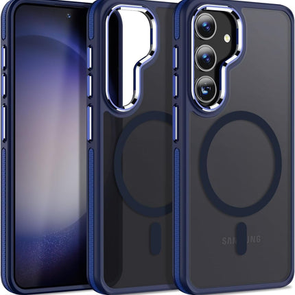 Samsung Galaxy S25 / S24 Case Compatible with MagSafe Military Grade 4× Drop Protection MIL-STD-810G Matte Translucent Scratch Resistant Chrome Camera Ring Anti-Fingerprint + FREE 6D Tempered Glass Screen Protector