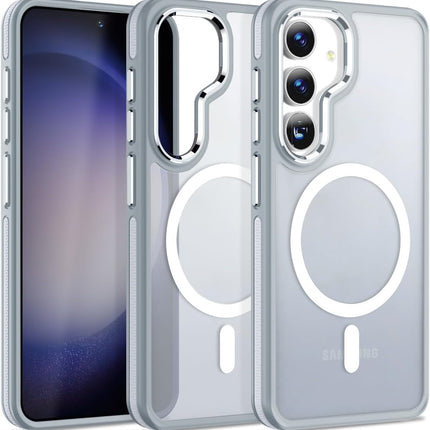 Samsung Galaxy S25 / S24 Case Compatible with MagSafe Military Grade 4× Drop Protection MIL-STD-810G Matte Translucent Scratch Resistant Chrome Camera Ring Anti-Fingerprint + FREE 6D Tempered Glass Screen Protector