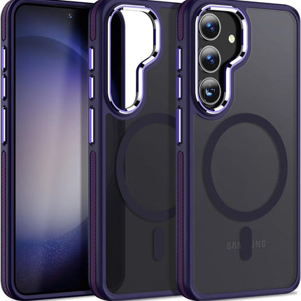 Samsung Galaxy S25 / S24 Case Compatible with MagSafe Military Grade 4× Drop Protection MIL-STD-810G Matte Translucent Scratch Resistant Chrome Camera Ring Anti-Fingerprint + FREE 6D Tempered Glass Screen Protector