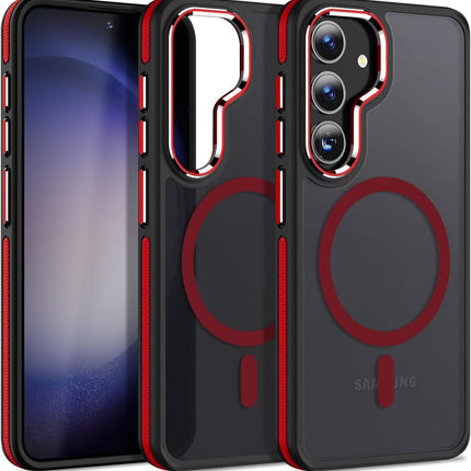 Samsung Galaxy S25 / S24 Case Compatible with MagSafe Military Grade 4× Drop Protection MIL-STD-810G Matte Translucent Scratch Resistant Chrome Camera Ring Anti-Fingerprint + FREE 6D Tempered Glass Screen Protector