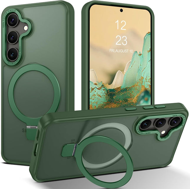 Green phone case with ring holder on a white background for Samsung S25 FE