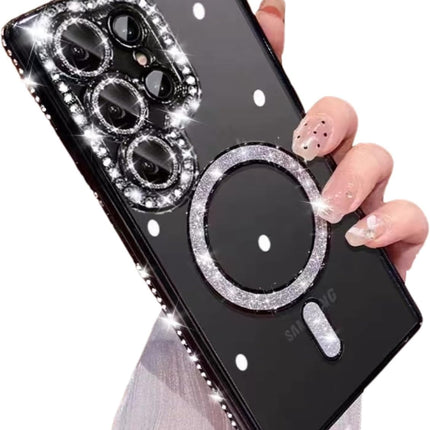 Samsung Galaxy S26 Ultra Case Magnetic Clear Glitter | MagSafe Compatible | Cute Sparkly Bling 3D Diamond Camera Lens Protector | Soft Plating TPU Bumper | Women Girls Luxury Case + FREE 6D Tempered Glass