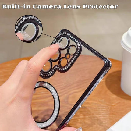 Samsung Galaxy S26 Ultra Case Magnetic Clear Glitter | MagSafe Compatible | Cute Sparkly Bling 3D Diamond Camera Lens Protector | Soft Plating TPU Bumper | Women Girls Luxury Case + FREE 6D Tempered Glass