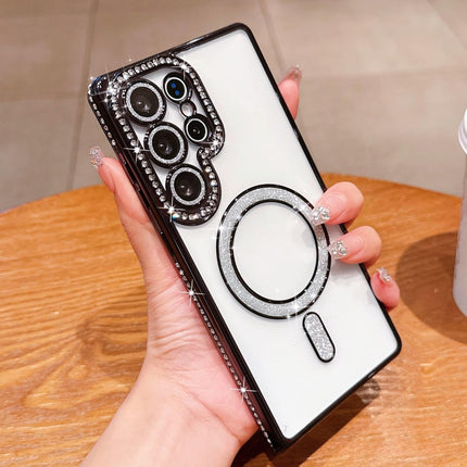 Samsung Galaxy S26 Ultra Case Magnetic Clear Glitter | MagSafe Compatible | Cute Sparkly Bling 3D Diamond Camera Lens Protector | Soft Plating TPU Bumper | Women Girls Luxury Case + FREE 6D Tempered Glass