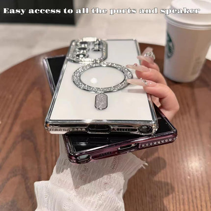 Samsung Galaxy S26 Ultra Case Magnetic Clear Glitter | MagSafe Compatible | Cute Sparkly Bling 3D Diamond Camera Lens Protector | Soft Plating TPU Bumper | Women Girls Luxury Case + FREE 6D Tempered Glass