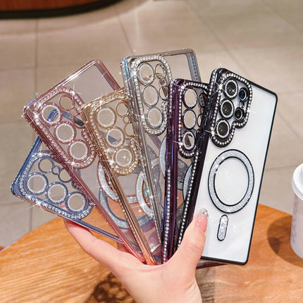 Samsung Galaxy S26 Ultra Case Magnetic Clear Glitter | MagSafe Compatible | Cute Sparkly Bling 3D Diamond Camera Lens Protector | Soft Plating TPU Bumper | Women Girls Luxury Case + FREE 6D Tempered Glass