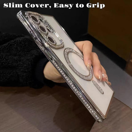 Samsung Galaxy S26 Ultra Case Magnetic Clear Glitter | MagSafe Compatible | Cute Sparkly Bling 3D Diamond Camera Lens Protector | Soft Plating TPU Bumper | Women Girls Luxury Case + FREE 6D Tempered Glass