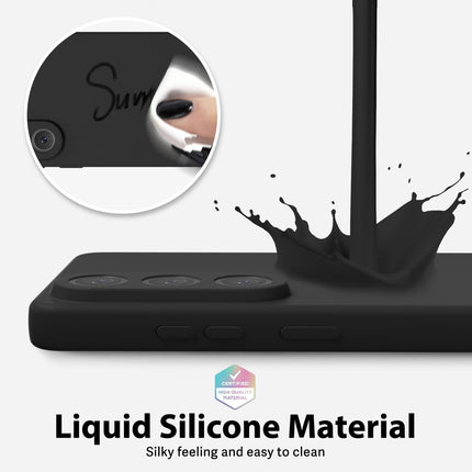 Black phone case with liquid silicone material feature on a white background for Samsung S26 Ultra