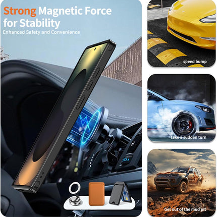 Samsung Galaxy S25 Ultra Case Military-Grade 16FT Drop Protection Magnetic Ring Stand Carbon Fibre Texture Cool Cover Soft TPU Hard PC Dual Layer Shockproof for Men Women + FREE 6D Tempered Glass Screen Protector