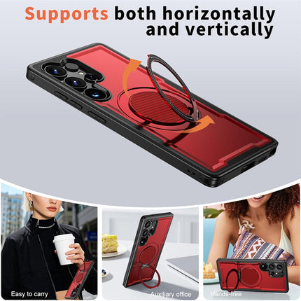 Samsung Galaxy S25 Ultra Case Military-Grade 16FT Drop Protection Magnetic Ring Stand Carbon Fibre Texture Cool Cover Soft TPU Hard PC Dual Layer Shockproof for Men Women + FREE 6D Tempered Glass Screen Protector