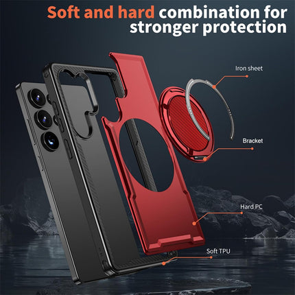 Samsung Galaxy S25 Ultra Case Military-Grade 16FT Drop Protection Magnetic Ring Stand Carbon Fibre Texture Cool Cover Soft TPU Hard PC Dual Layer Shockproof for Men Women + FREE 6D Tempered Glass Screen Protector