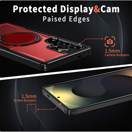 Samsung Galaxy S25 Ultra Case Military-Grade 16FT Drop Protection Magnetic Ring Stand Carbon Fibre Texture Cool Cover Soft TPU Hard PC Dual Layer Shockproof for Men Women + FREE 6D Tempered Glass Screen Protector