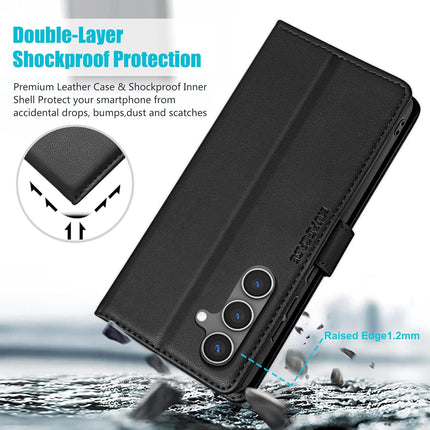 Black phone case with shockproof protection features on a white background for Samsung S25