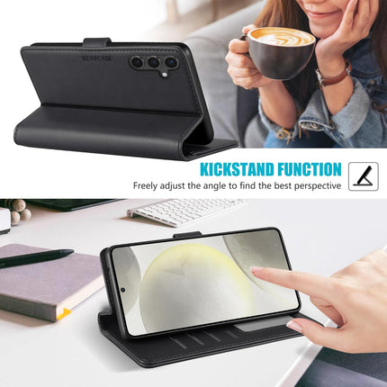 Samsung Galaxy S25 5G Leather Wallet Case with 4 Card Slots, Bill Pocket, Magnetic Closure & Kickstand | Double-Layer Shockproof Flip Cover for Galaxy S25 + FREE Tempered Glass Screen Protector