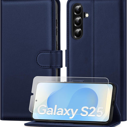 Navy blue phone case with screen protector for Samsung Galaxy S25 on a white background for Samsung S25