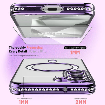 Purple phone case with detailed features on a light purple background for Samsung S25