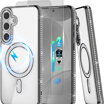 Phone case with ring holder and screen protector on a white background for Samsung S25