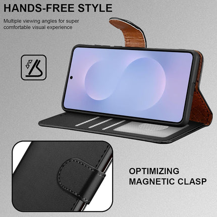 Samsung S25 Edge Leather Wallet Flip Case with 4 Card Slots Money Pocket RFID Blocking Magnetic Closure Kickstand | Shockproof TPU Cover for Galaxy S25 Edge 5G | Free 6D Tempered Glass Screen Protector