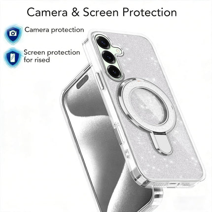 Samsung S25 FE with Stand, Magnetic Phone Case for Samsung Galaxy S25 FE Shockproof Sparkle Bling TPU Cover
