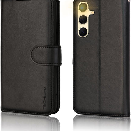 Samsung Galaxy S25 Plus Wallet Case PU Leather with RFID Blocking, 3 Card Slots, Cash Pocket, Adjustable Kickstand, Wrist Strap, Magnetic Closure, Shockproof TPU + FREE 6D Tempered Glass Screen Protector