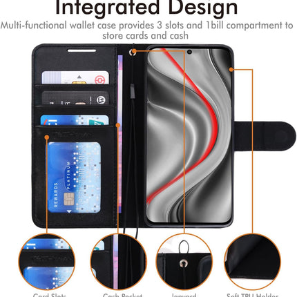 Samsung Galaxy S25 Plus Wallet Case PU Leather with RFID Blocking, 3 Card Slots, Cash Pocket, Adjustable Kickstand, Wrist Strap, Magnetic Closure, Shockproof TPU + FREE 6D Tempered Glass Screen Protector