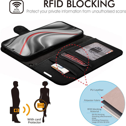 Samsung Galaxy S25 Plus Wallet Case PU Leather with RFID Blocking, 3 Card Slots, Cash Pocket, Adjustable Kickstand, Wrist Strap, Magnetic Closure, Shockproof TPU + FREE 6D Tempered Glass Screen Protector