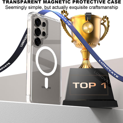 Samsung S25 Ultra Case Clear Magnetic, Lunovate Shockproof 14FT Military Grade Drop Protection, Anti-Yellow Transparent MagSafe Cover + FREE 6D Tempered Glass Screen Protector for Galaxy S25 Ultra