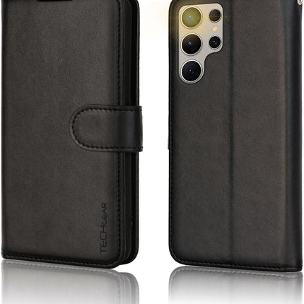 Samsung Galaxy S25 Ultra Wallet Case PU Leather RFID Blocking 3 Card Slots Cash Pocket Adjustable Kickstand Magnetic Closure Wrist Strap Shockproof TPU S Pen Access Folio Flip Cover + FREE 6D Tempered Glass Screen Protector
