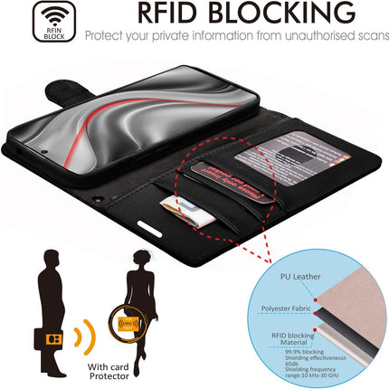 Samsung Galaxy S25 Ultra Wallet Case PU Leather RFID Blocking 3 Card Slots Cash Pocket Adjustable Kickstand Magnetic Closure Wrist Strap Shockproof TPU S Pen Access Folio Flip Cover + FREE 6D Tempered Glass Screen Protector