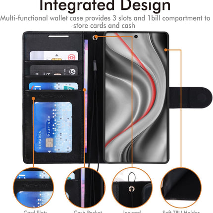 Samsung Galaxy S25 Ultra Wallet Case PU Leather RFID Blocking 3 Card Slots Cash Pocket Adjustable Kickstand Magnetic Closure Wrist Strap Shockproof TPU S Pen Access Folio Flip Cover + FREE 6D Tempered Glass Screen Protector