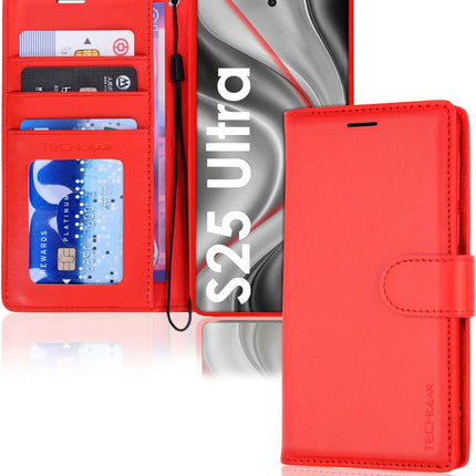 Samsung Galaxy S25 Ultra Wallet Case PU Leather RFID Blocking 3 Card Slots Cash Pocket Adjustable Kickstand Magnetic Closure Wrist Strap Shockproof TPU S Pen Access Folio Flip Cover + FREE 6D Tempered Glass Screen Protector
