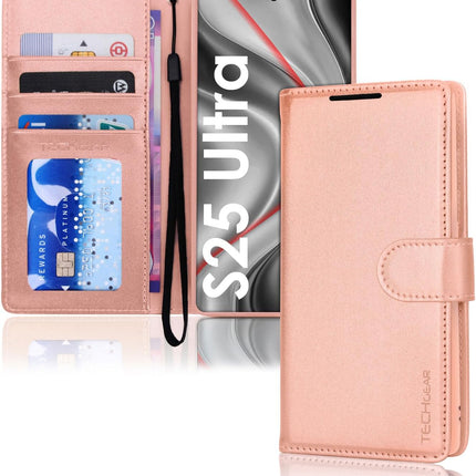 Samsung Galaxy S25 Ultra Wallet Case PU Leather RFID Blocking 3 Card Slots Cash Pocket Adjustable Kickstand Magnetic Closure Wrist Strap Shockproof TPU S Pen Access Folio Flip Cover + FREE 6D Tempered Glass Screen Protector