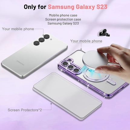 Samsung S26 Plus Case,[1 Fingerprint Tempered Glass Screen Protector] Diamond Cute for Glitter Luxury Fashion Shiny