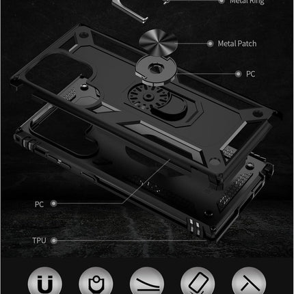 Samsung Galaxy S26 Ultra Military Grade Case with Screen Protector | MIL-STD-810G Ring Holder 360° Kickstand Magnetic Car Mount PC TPU Dual Layer Armour Cover + FREE 6D Tempered Glass