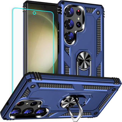 Samsung Galaxy S26 Ultra Military Grade Case with Screen Protector | MIL-STD-810G Ring Holder 360° Kickstand Magnetic Car Mount PC TPU Dual Layer Armour Cover + FREE 6D Tempered Glass
