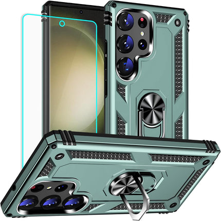 Samsung Galaxy S26 Ultra Military Grade Case with Screen Protector | MIL-STD-810G Ring Holder 360° Kickstand Magnetic Car Mount PC TPU Dual Layer Armour Cover + FREE 6D Tempered Glass