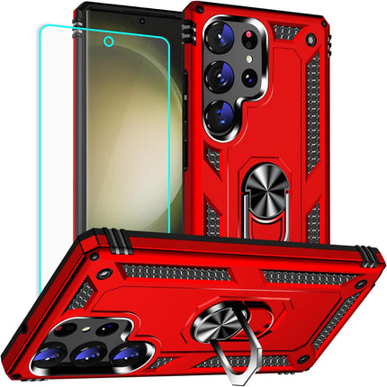 Samsung Galaxy S26 Ultra Military Grade Case with Screen Protector | MIL-STD-810G Ring Holder 360° Kickstand Magnetic Car Mount PC TPU Dual Layer Armour Cover + FREE 6D Tempered Glass
