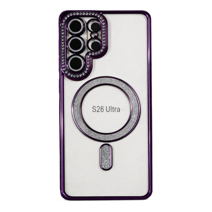 Samsung Galaxy S26 Ultra Case Magnetic Clear Glitter | MagSafe Compatible | Cute Sparkly Bling 3D Diamond Camera Lens Protector | Soft Plating TPU Bumper | Women Girls Luxury Case + FREE 6D Tempered Glass