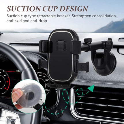 Suction Cup 360° Rotation Car Phone Holder Adjustable Dashboard & Windshield Mount H6 | Universal Mobile Holder for iPhone Samsung Android | Extendable Arm 11-20cm Strong Grip Smartphone Stand