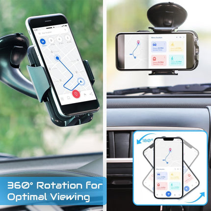 Universal Windshield Car Phone Holder Mount, 360° Rotating Dashboard Suction Cup Phone Stand for iPhone, Samsung Galaxy, All Smartphones 5.5–8.5cm Wide – Super Strong Grip