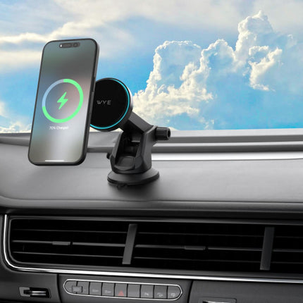 15W Wireless Car Charger & Phone Holder Mount – Magnetic Qi Fast Charging, 5W/7.5W/10W/15W Adaptive Output, Suction Cup Dashboard & Windshield Mount, LED Indicator, Triple Safety Protection, USB-C, One-Hand Operation – Black (Y-H97)