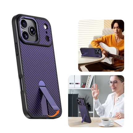 iPhone 17 Pro Carbon Design KickStand Case + 1 Pack Tempered Glass Screen Protector (KIT)