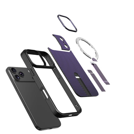 iPhone 17 Pro Carbon Design KickStand Case + 1 Pack Tempered Glass Screen Protector (KIT)