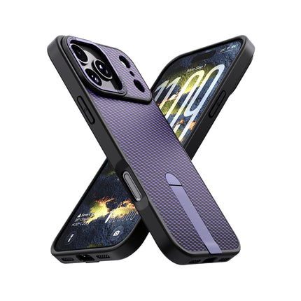 iPhone 17 Pro Carbon Design KickStand Case + 1 Pack Tempered Glass Screen Protector (KIT)
