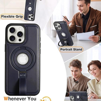 iPhone 16 Pro MagCharge PU Leather Case with MagSafe | Ring Grip Kickstand Shockproof Cover + Free 1 Pack 6D Tempered Glass (KIT)