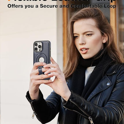 iPhone 16 Pro MagCharge PU Leather Case with MagSafe | Ring Grip Kickstand Shockproof Cover + Free 1 Pack 6D Tempered Glass (KIT)