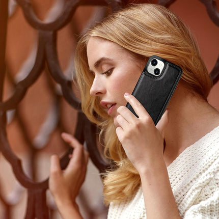 iPhone 15 Leather Wallet Case with Stand, Magnetic Card Holder Flip Cover + FREE 6D Tempered Glass Screen Protector