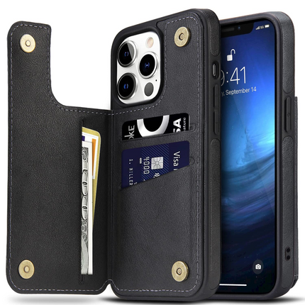 iPhone 15 Leather Wallet Case with Stand, Magnetic Card Holder Flip Cover + FREE 6D Tempered Glass Screen Protector